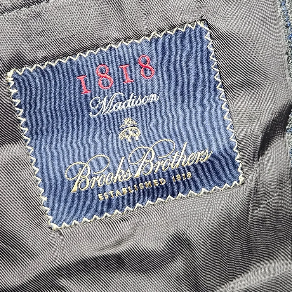 Brooks Brothers Sport Coat Men 42R Grey Blue Glen Plaid 1818 Madison Wool Blazer